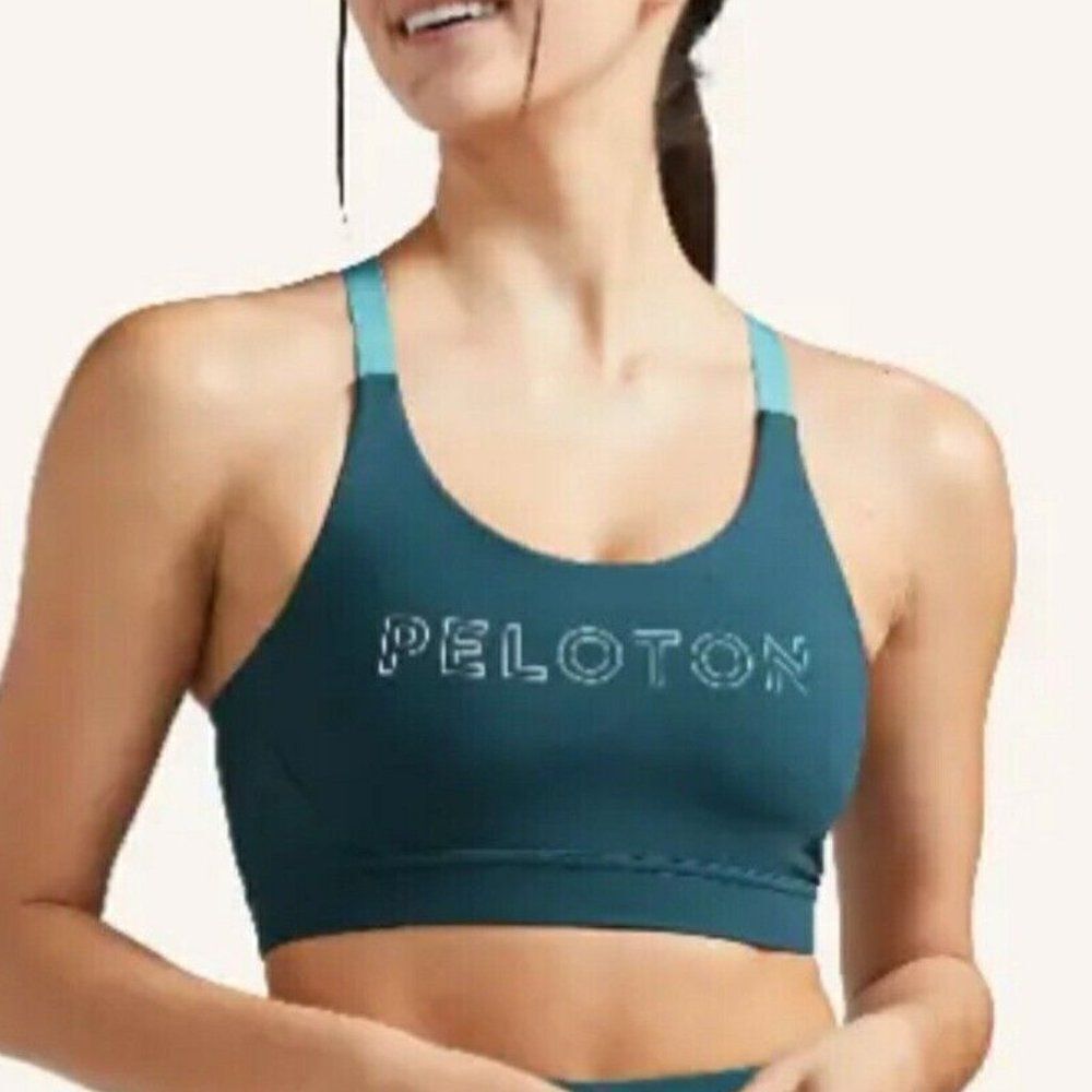 Peloton Colorblack Mesh Back Bra Blue Teal Adjustable For Women's Size Small